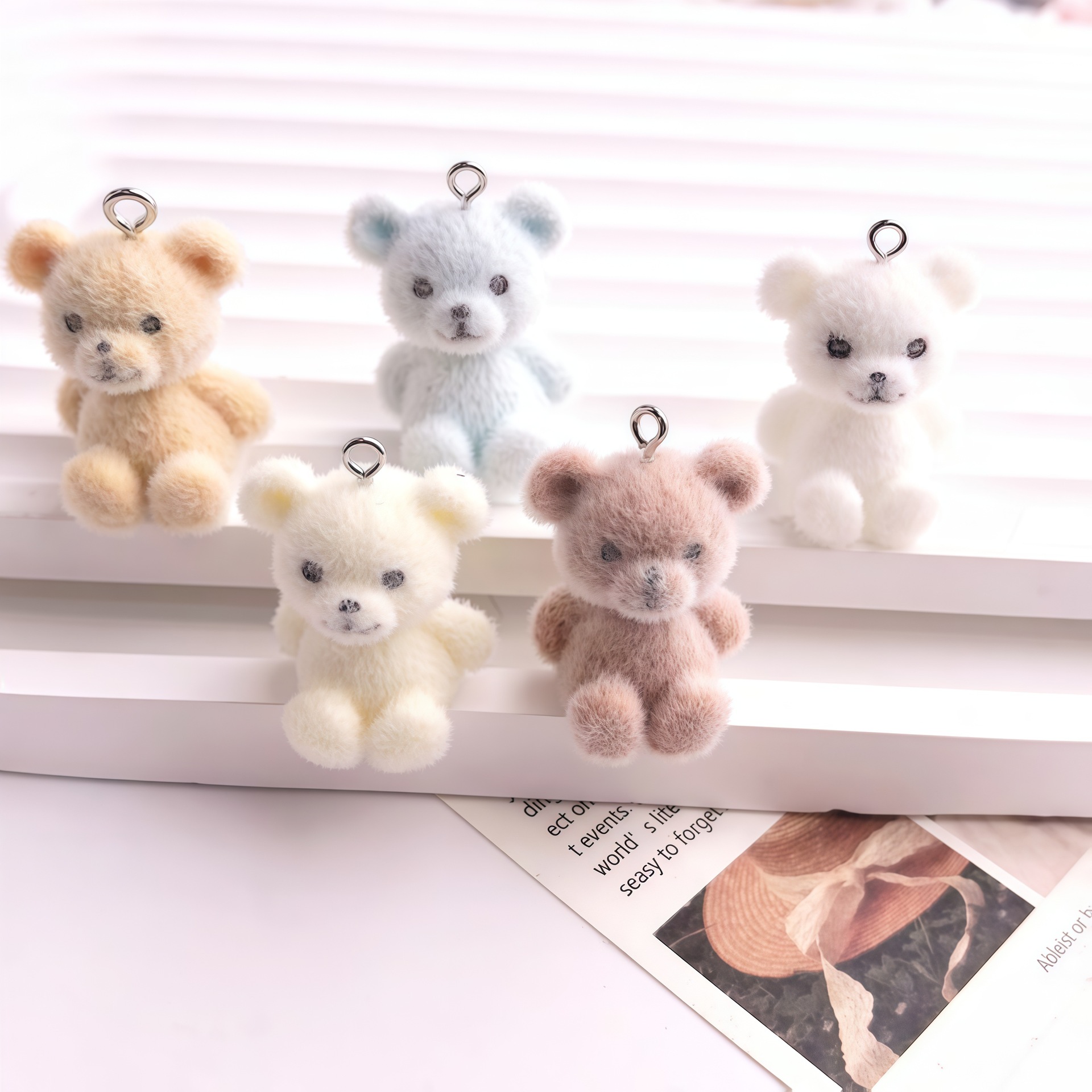 Resin Art For Sale - 5pcs 3D Flocked Bear Resin Charms