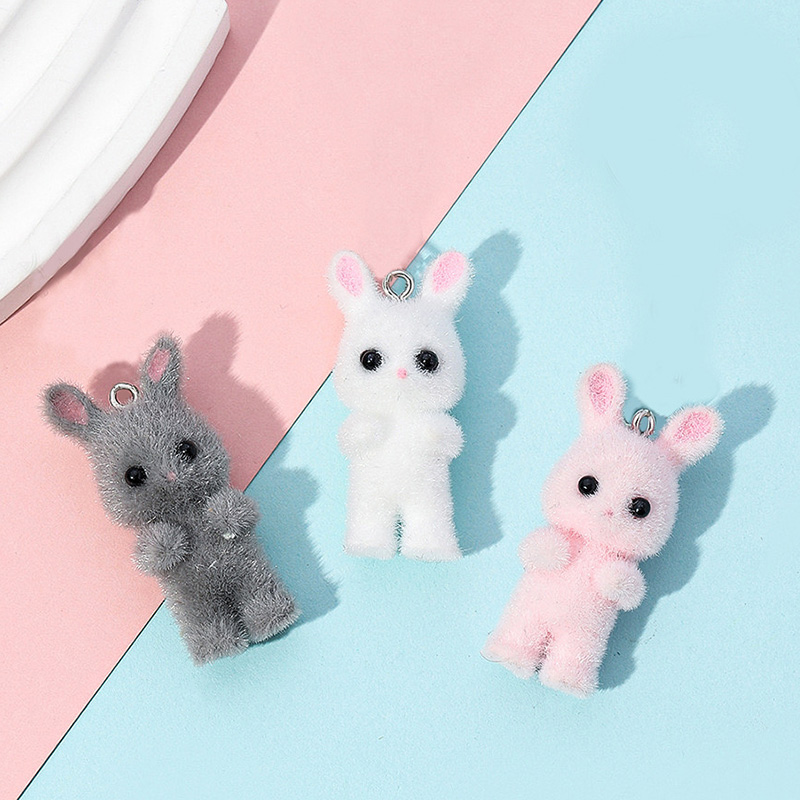 Resin Art For Sale - 5pcs/lot Cute Flocking Rabbit Resin Charms