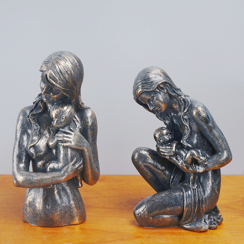 Resin Art Gift For Anniversary - Mother Child Resin Sculpture Heartwarming Family