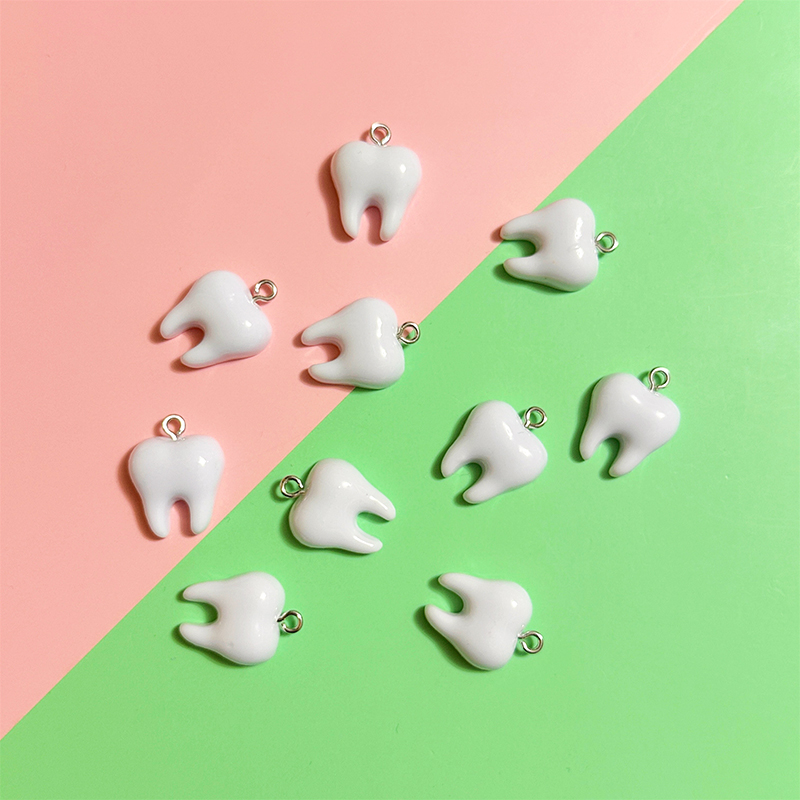 10pcs Cute White Teeth Resin P - Resin Art Earrings ulasan dan harga