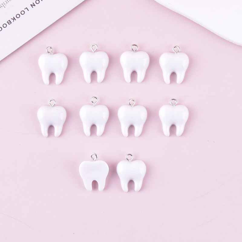 10pcs Cute White Teeth Resin P - Resin Art Earrings ulasan dan harga