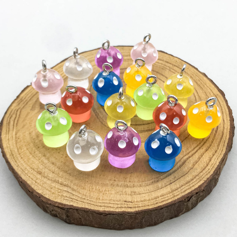 16pcs Luminous Mushroom Charms - Resin Art Earrings ulasan dan harga