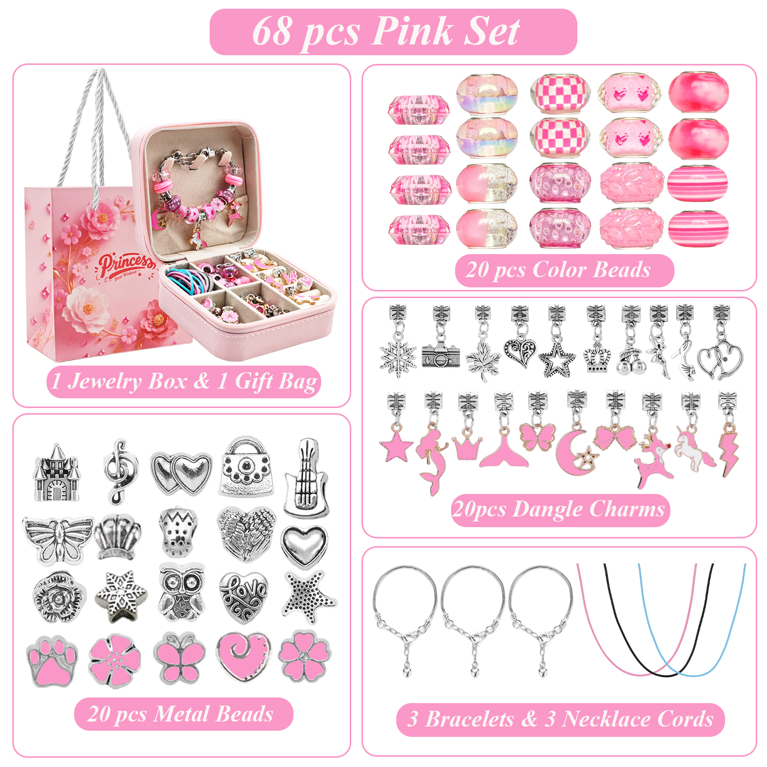 68pcs pink beaded jewelry set, - Resin Art Jewellery ulasan dan harga