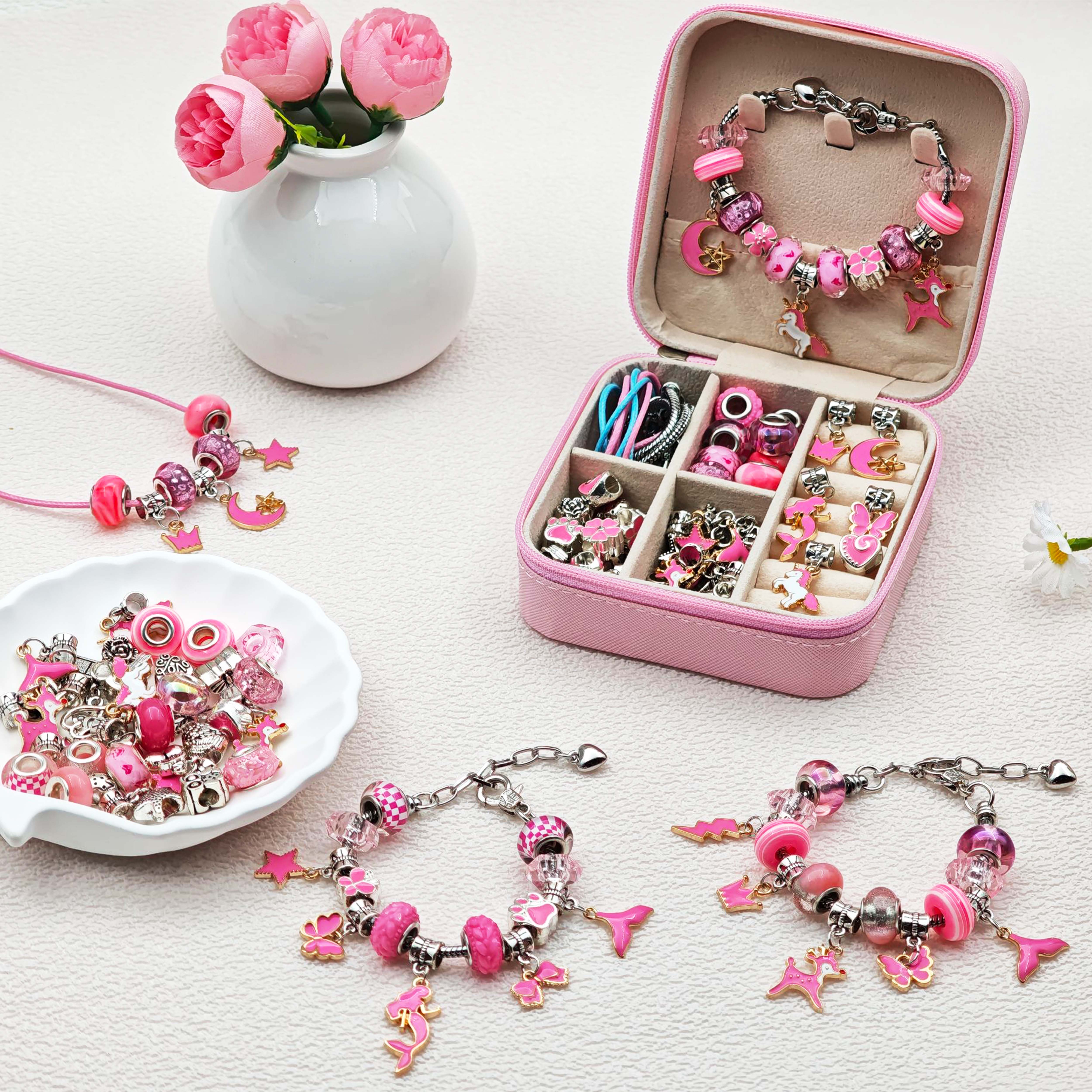 68pcs pink beaded jewelry set, - Resin Art Jewellery ulasan dan harga